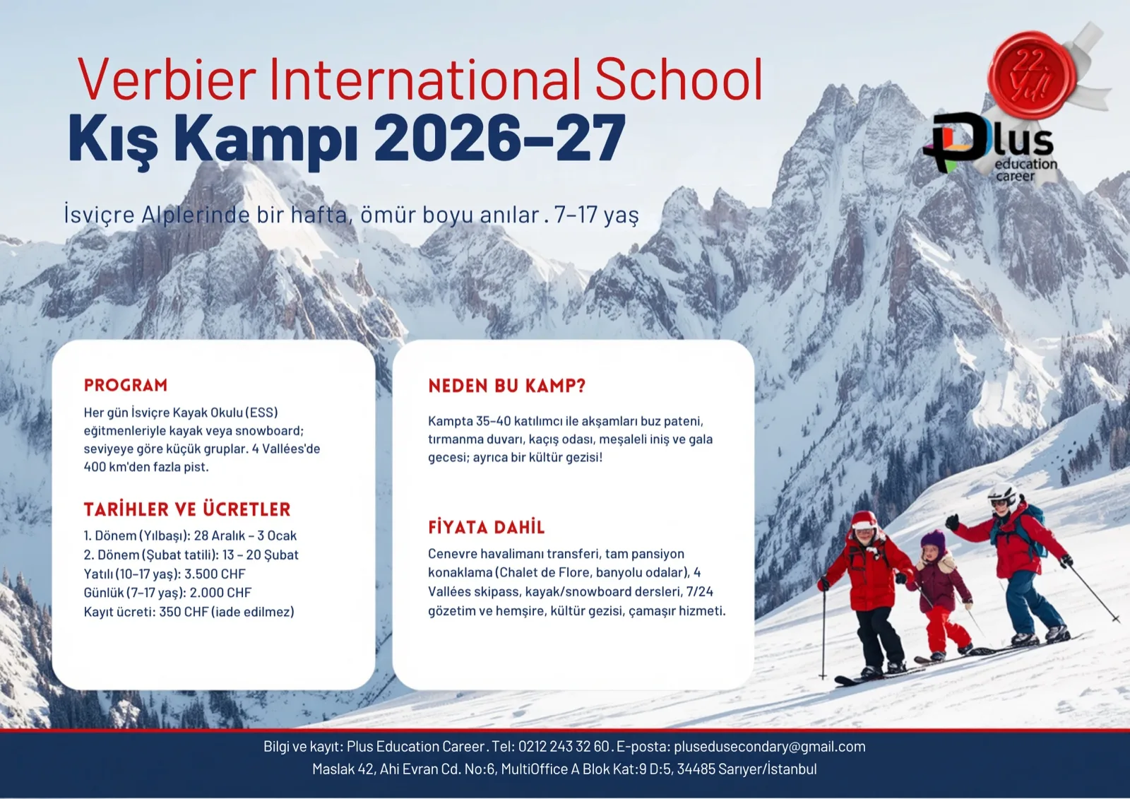 Verbier International School Kış Kampı 2026–27 afişi